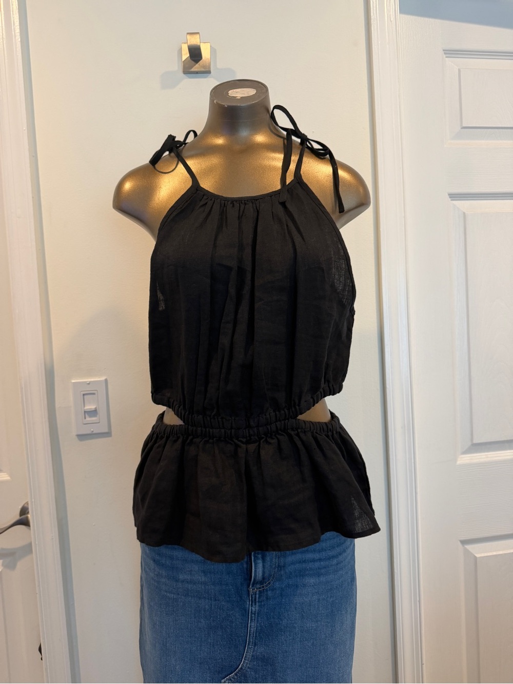 J. Crew Black Tie-Shoulder Peplum top